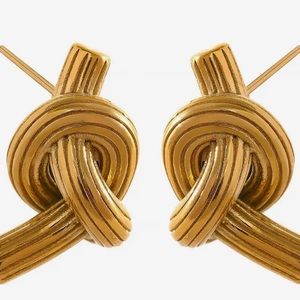 18 Karat Gold Plated Stainless Steel Knotted Stud Earrings